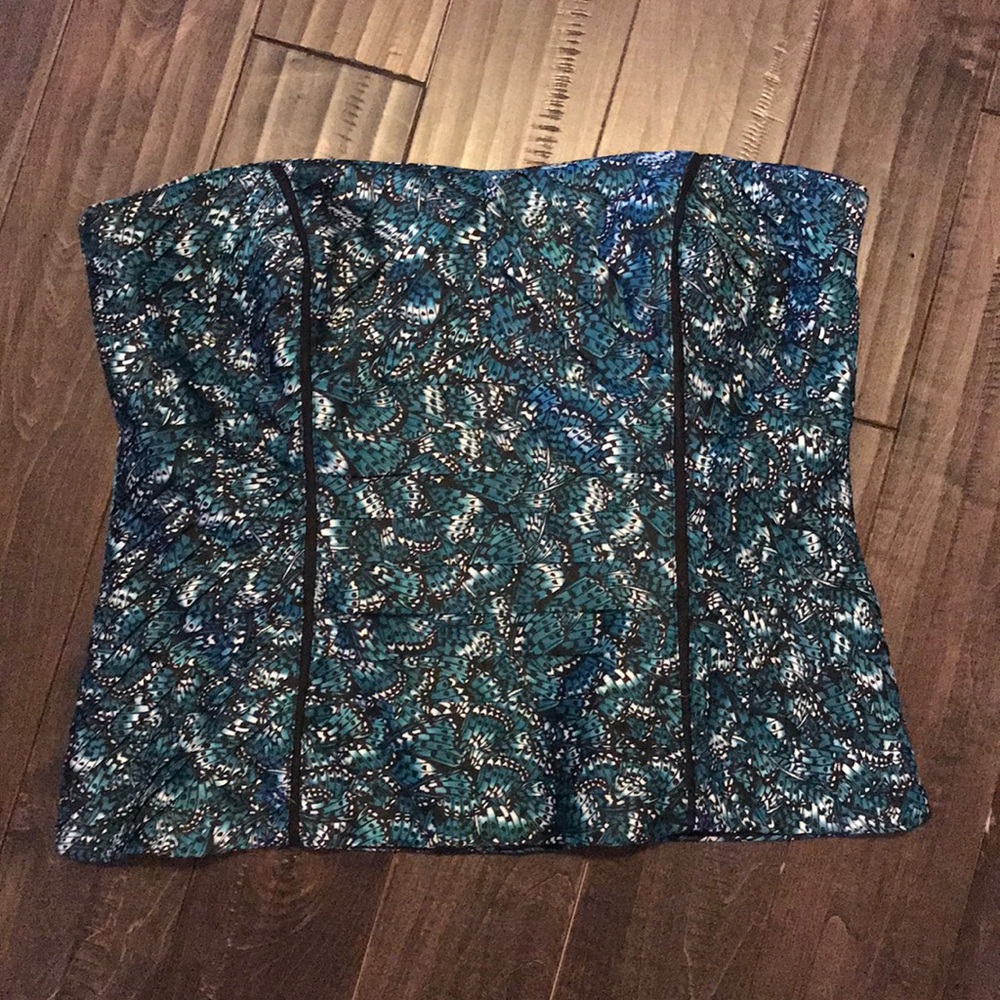 White House Black Market Blue and Black Strapless Top